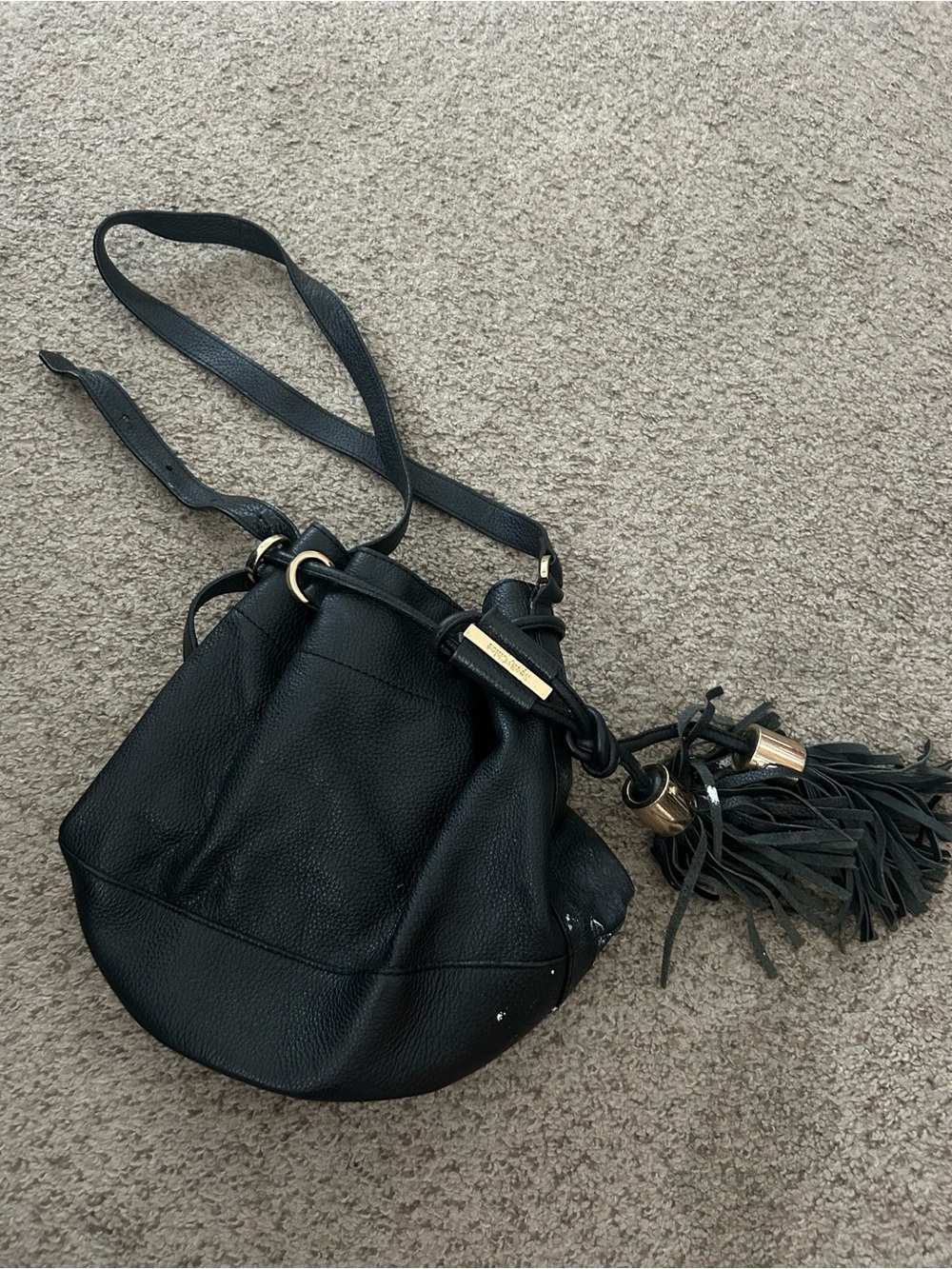 See By Chloe Black Pebbled Leather Drawstring Crossbody with Tassel